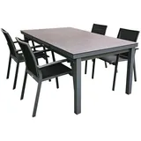 teico group 5-tlg. Alu Gartenmöbel Set anthrazit Tisch ausziehbar mit 4 stapelbaren Stühlen - Grau