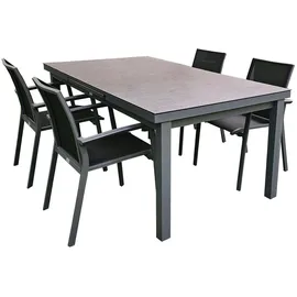 teico group 5-tlg. Alu Gartenmöbel Set anthrazit Tisch ausziehbar mit 4 stapelbaren Stühlen - Grau