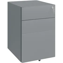 Vinsetto Rollcontainer, mobiler Aktenschrank mit 3 Schubladen, abschließbarer Büroschrank mit Hängeregistratur, Aufbewahrung, Stahl, 39 x 48 x 59 cm Grau