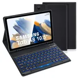 LAMA Samsung Galaxy Tab A8 Hülle mit Tastatur, Kabellose Tastatur Hülle für Tab A8 10,5“ 2021 (SM-X200/X205/X207), Magnetische Kabellose Bluetooth Tastatur Hülle, QWERTY Layout (Schwarz Beleuchtet)