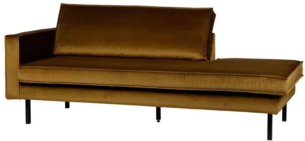 Daybed Rodeo aus Samt, modern und gepolstert, links, honiggelb, elegantes Design