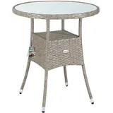 CASARIA Casaria® Polyrattan Balkontisch Beistelltisch Ø 60cm Grau Beige