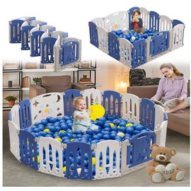 AUFUN Laufstall Baby Faltbar, Laufgitter mit Tür und Spielzeugboard, 12 Panel Blu+Weiß Baby Absperrgitter, Krabbelgitter kunststoff(12 Stück)