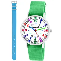 Pacific Time Kinder Armbanduhr Mädchen Jungen Lernuhr Kinderuhr Set 2 Textil Armband grün + hellblau analog Quarz 11103