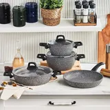 KARACA Gris Bio Granit Topf-Set 7-tlg. 2 x Kochtopf + Schmorpfanne + Bratpfanne