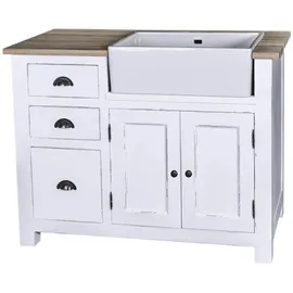 Casa Padrino Spülenschrank Landhausstil 118 x 65 x 90 cm Antik Weiß / Naturfarben