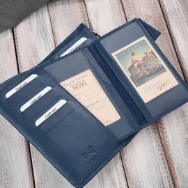 PAOLO PERUZZI Große marineblaue handgefertigte Damengeldbörse mit RFID-Schutz Paolo Peruzzi AY-08-DB - Marine