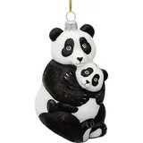 SIKORA BS736 Panda Bär mit Baby Christbaumschmuck Glas Figur Weihnachtsbaum Anhänger - Premium Line