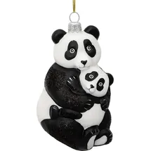 SIKORA BS736 Panda Bär mit Baby Christbaumschmuck Glas Figur Weihnachtsbaum Anhänger - Premium Line