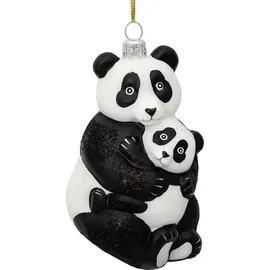SIKORA BS736 Panda Bär mit Baby Christbaumschmuck Glas Figur Weihnachtsbaum Anhänger - Premium Line