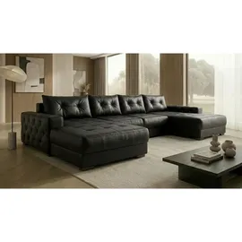 A&J MöbelLand Eckcouch Polyester mit Schlaffunktion 3-Sitzer Schwarz
