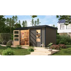 Gartenhaus KARIBU "Merkur B", terragrau, schwarz, ohne Fußboden, ohne Dacheindeckung, Holz, Stahl, Gartenhäuser, aus hochwertigen Materialien