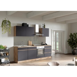 Held Möbel Küchenzeile Turin 240 cm Graphit-Wotaneiche mit E-Geräten