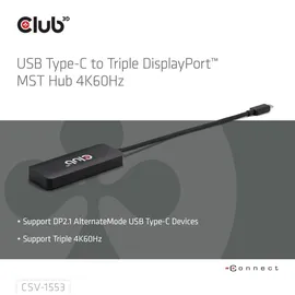 Club 3D USB Typ-C auf Dreifach DisplayPort MST Hub 4K60Hz