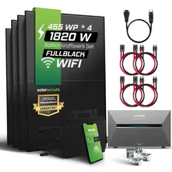 1600W Balkonkraftwerk Set (1820 Wp) - FULLBLACK - Hoymiles HMS-1600-4T 1-Phasig mit 2700Wh Anker SOLIX 3 E2700 Speicher