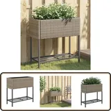 Vidaxl - Pflanzkübel mit Ablage Grau Poly Rattan - Blumentopf - Pflanzgefäß - Gartenmöbel - Balkonpflanzen - Outdoor Deko