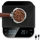 Vankarr Digitale Kaffeewaage mit Timer, Espresso Waage mit 0,1g Präziser Graduierung, USB Aufladbar Feinwaage Mini Küchenwaage, Durchflussmessung Coffee Scale mit Tara Funktion, Max 3kg