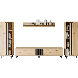 INOSIGN Wohnwand INOSIGN "Helsinki, Modernes Möbelset", schwarz (eichefarben artisan, graphite schwarz matt), B:270cm H:140cm T:33cm, Holzwerkstoff, Kastenmöbel-Sets, Wohnwand, mit lamellengriffen, verstellbaren Einlegeböden und Kunststofffüßen