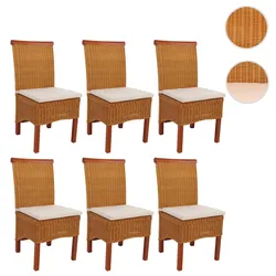 6er-Set Esszimmerstuhl Korbstuhl Stuhl M42, Rattan ~ mit Sitzkissen