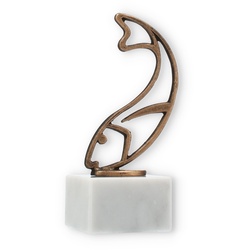 Pokal Konturfigur Fisch altgold auf weißem Marmorsockel 16,3cm