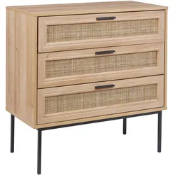 Kommode heller Holzfarbton 3 Rattan-Schubladen PASCO