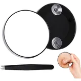 Cjytdkj 40X Vergrößerungsspiegel, Kleiner Vergrößerungsspiegel mit Saugnapf und Pinzette, Kompaktes Spiegelset zum Zupfen von Augenbrauen für Präzises Make up und Augenbrauenzupfen