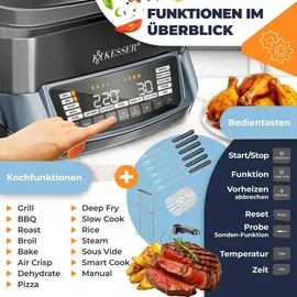 Kesser KESSER® Multikocher Küchengerät mit 16 Programme - Grillen, Backen, Dampfgaren Vorheiz- & Warmhaltefunktion, Schnellkochkopf, Heißluftfritteuse, Reiskocher, Slow Cooker, Joghurtbereiter