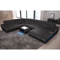 Sofa Dreams Wohnlandschaft Concept, XXL U Form Ledersofa mit LED, Designersofa mit ergonomischer Rückenlehne schwarz