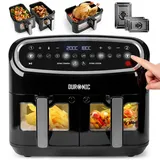Duronic AF34 BK Heißluftfriteuse, XXL Heißluftfritteuse mit 2 Kammern für Pommes, Friteuse HLF 10L Volumen Airfryer, Air Fryer für Rezepte ohne Öl