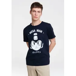T-Shirt LOGOSHIRT "Mega-Man Gesicht", Herren, Gr. L, blau, 100% Baumwolle, bedruckt, casual, normal, Rundhals, Kurzarm, Shirts, mit Mega Man-Print