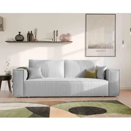 GREKPOL Schlafsofa mit Bettkasten 240x105 - Cord Hellgrau Sofa mit schlaffunktion - Couch mit Schlaffunktion - Sofa 3 Sitzer - Wohnzimmer Couch - Schlafcouch