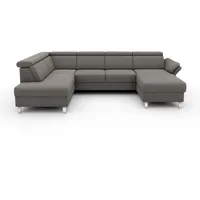 sit&more Wohnlandschaft SIT & MORE "Vincenzo U-Form", grau (hellgrau), B:317cm H:84cm T:93cm, Sofas, Wohnlandschaft, inklusive Kopfteilverstellung, wahlweise mit Bettfunktion, Bettkasten