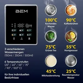 BEM Unicora Wasserfilter Osmoseanlage Umkehrosmose Trinkwasser Wasseraufbereiter UV Direktanschluss, Heißwasserspender 6 Temperaturstufen), TDS Monitor Kalkfrei für Küche Büro
