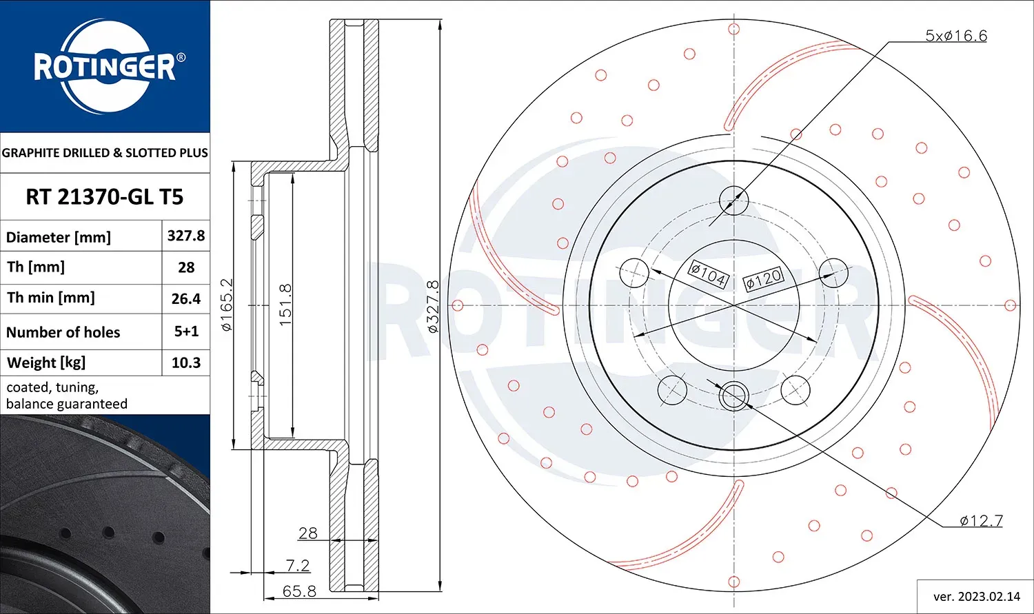 ROTINGER Bremsscheibe rt21370glt5 Vorderachse belüftet 328mm 28mm für BMW