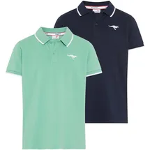 KangaROOS Poloshirt KANGAROOS "Kangaroos 2er Pack Poloshirts", Jungen, Gr. 140/146, grün (marine, grün), Piqué, Obermaterial: 95% Baumwolle, 5% Elasthan, bestickt, Basic, Rippbündchen, Shirts, Kurzarm, Basic Passform, mit Logostickerei, mit Seitenschlitzen