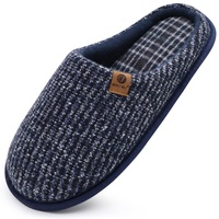 ONCAI Blau Hausschuhe Herren Rückstellschaum, warme streifen Pantoffeln für manner, mit Rutschfeste Gummisohle Größe 48EU
