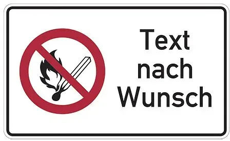 Kombi-Verbotsschild, Verbot offenes Licht (P003) + Wunschtext (Ausführung: Kunststoff)