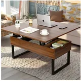 VOWNER Couchtisch 3-in-1 Mehrzweck-Wohnzimmertisch, höhenverstellbar, Esstisch, 100 × 50 × 45 cm/100 × 100 × 45 cm braun
