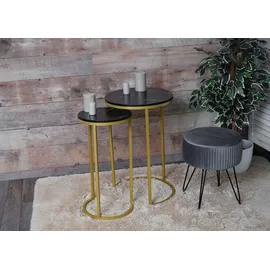 MCW Beistelltisch MCW-K46, Kaffeetisch Nachttisch Loungetisch, Marmor-Optik MDF ~ schwarz-gold