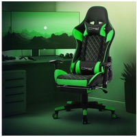 ML-Design Gamingstuhl mit Fußstütze Schwarz/Grün, aus Kunstleder ergonomisch