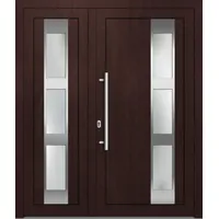 Kunststoff Haustür zweiflügelig "LAURETTE" 71 mm Mahagoni holzähnlich beidseitig innen öffnend DIN links