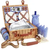 Wicker Picknickkorb Set für 2-4 Person mit Kühlfach und wasserdichte Picknickdecke, Abnehmbarer Riemen, Weinbeutel, Besteck Set, für Camping, Strand, Wandern, BBQ und Familie/Paare Geschenke, Zubehör