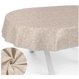 ANRO Tischdecke aus Stoff mit Blumen Pflanzen wasserabweisend Tischtuch Tischwäsche (Einzelstück 1-tlg), mit Acryl Beschichtung beige Oval | 140 cm x 220 cm x 0.31 mm