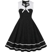AXOE Damen Rockabilly Kleid 50er 60er Jahre Vintage Elegant Festlich Cocktailkleid für Hochzeitsgast Schwarz mit Weißen Gepunktet, Gr. 46, 3XL - 3XL