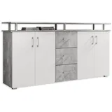 Stella Trading LIFT Highboard mit Ablage in Beton Optik, Weiß - Moderner Wohnzimmerschrank mit Schubladen und viel Stauraum für Ihren Wohnbereich - 178 x 90 x 38 cm (B/H/T)