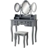 Vicco Schminktisch Diana Grau 90 cm mit Beleuchtung und Hocker