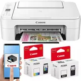 CANON PIXMA 3-in-1-Tintenstrahldrucker: WLAN-Druck, Scannen, mobiles Drucken + Tintenpatronen - Weiß