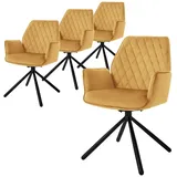 ML DESIGN modern living ML-Design Esszimmerstühle 4er Set Samt Senfgelb, Wohnzimmerstuhl mit Arm- und Rückenlehne, Drehstuhl Auto-Position, Polsterstuhl mit Metallbeine, Sessel ergonomisch drehbar, Küchenstuhl Loungesessel