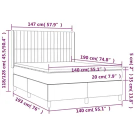 vidaXL Boxspringbett mit Matratze Schwarz 140x190 cm Stoff1366707