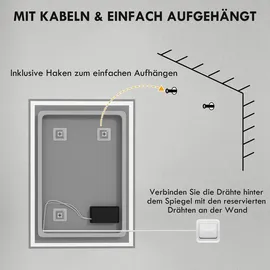 Homcom Badspiegel mit LED-Leuchte, 70 x 50 cm Wandspiegel - Silber